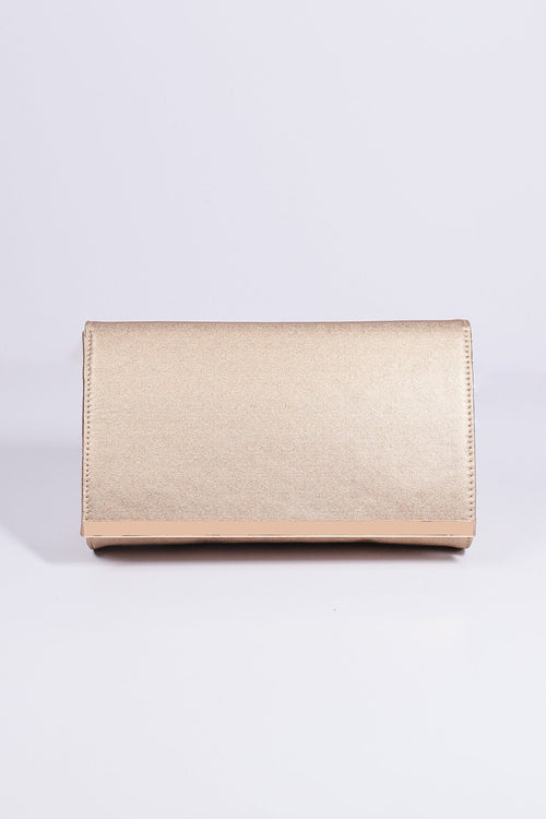 Metallic Flapover Clutch in Gold