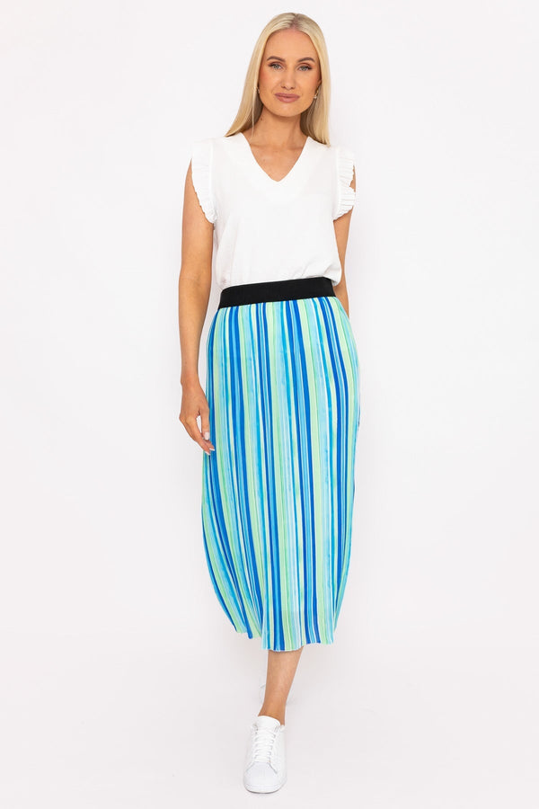 Carraig Donn Midi Pleated Skirt in Blue Print