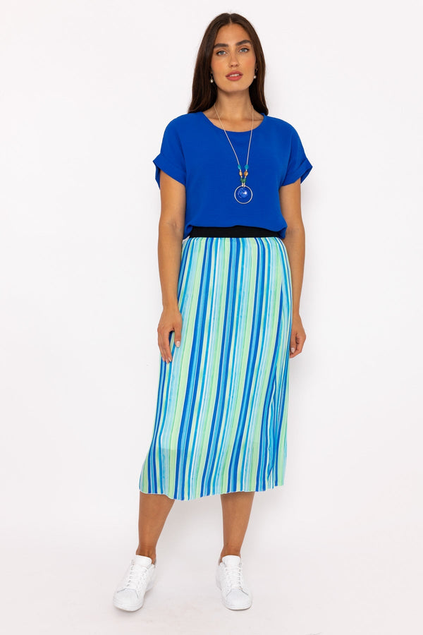 Carraig Donn Midi Pleated Skirt in Blue Print