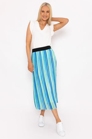 Carraig Donn Midi Pleated Skirt in Blue Print