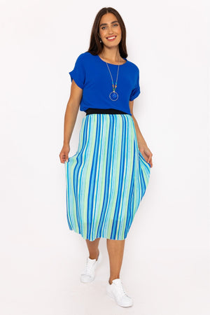 Carraig Donn Midi Pleated Skirt in Blue Print