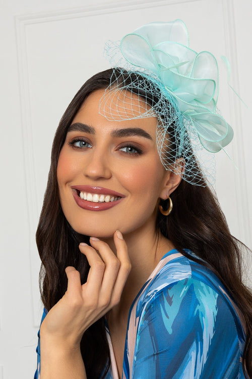 Mint Hairband Fascinator with Net & Feathers