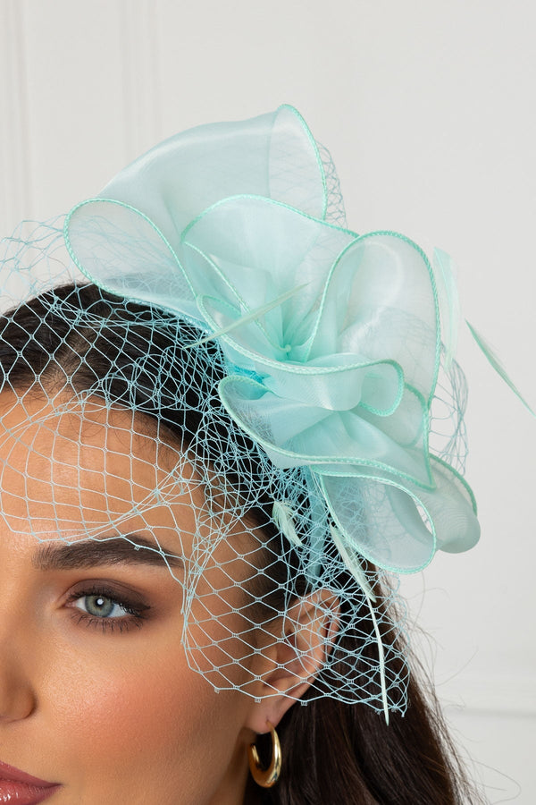 Carraig Donn Mint Hairband Fascinator with Net & Feathers