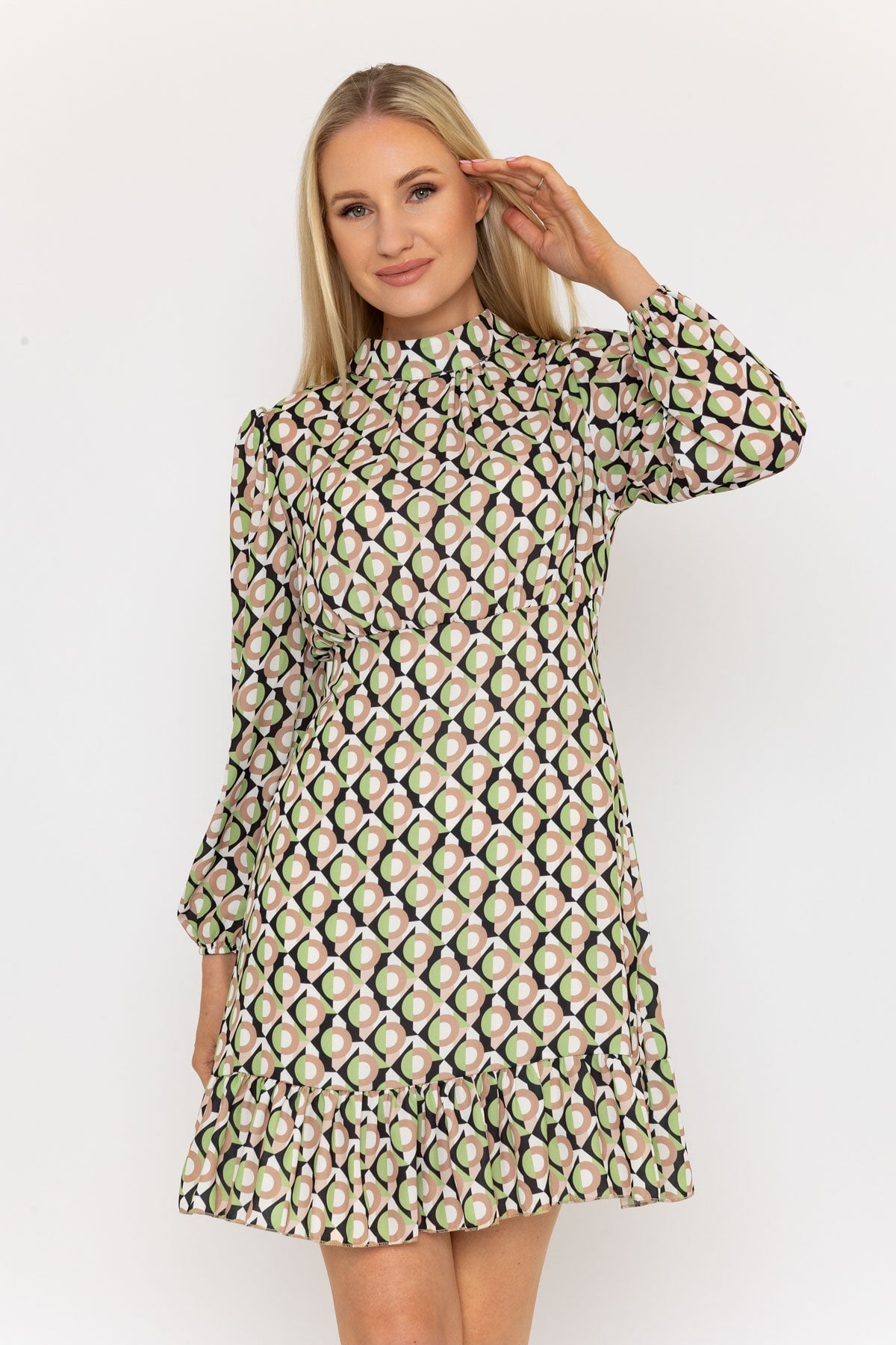 Nadia Mini Dress in Khaki Print