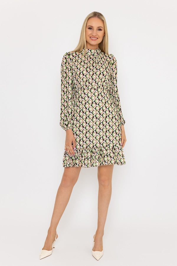 Carraig Donn Nadia Mini Dress in Khaki Print