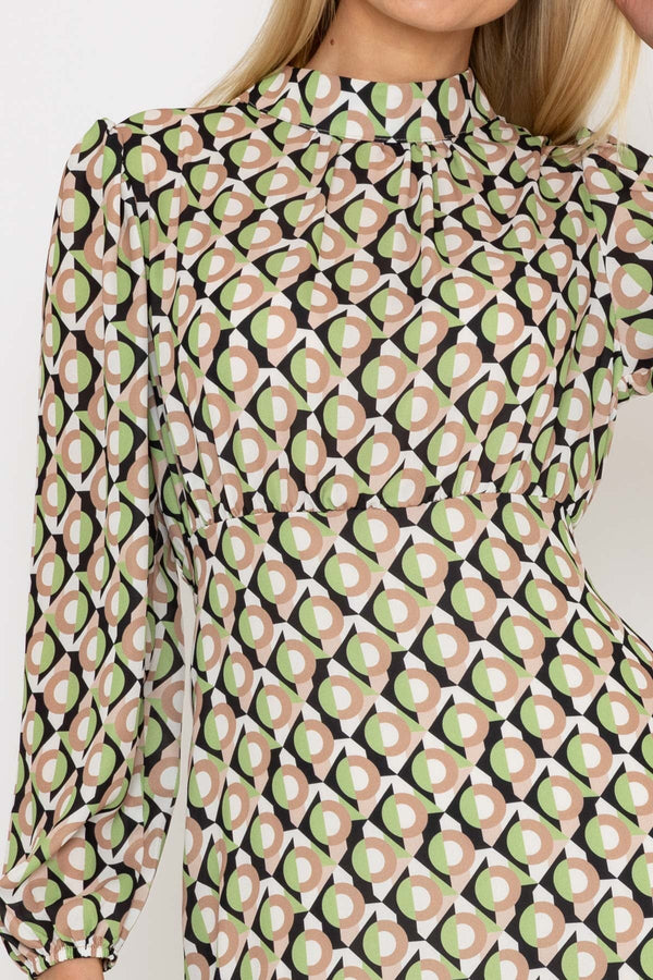 Carraig Donn Nadia Mini Dress in Khaki Print