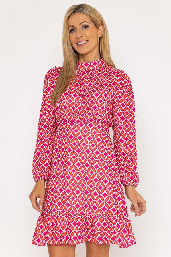 Carraig Donn Nadia Mini Dress in Pink Print