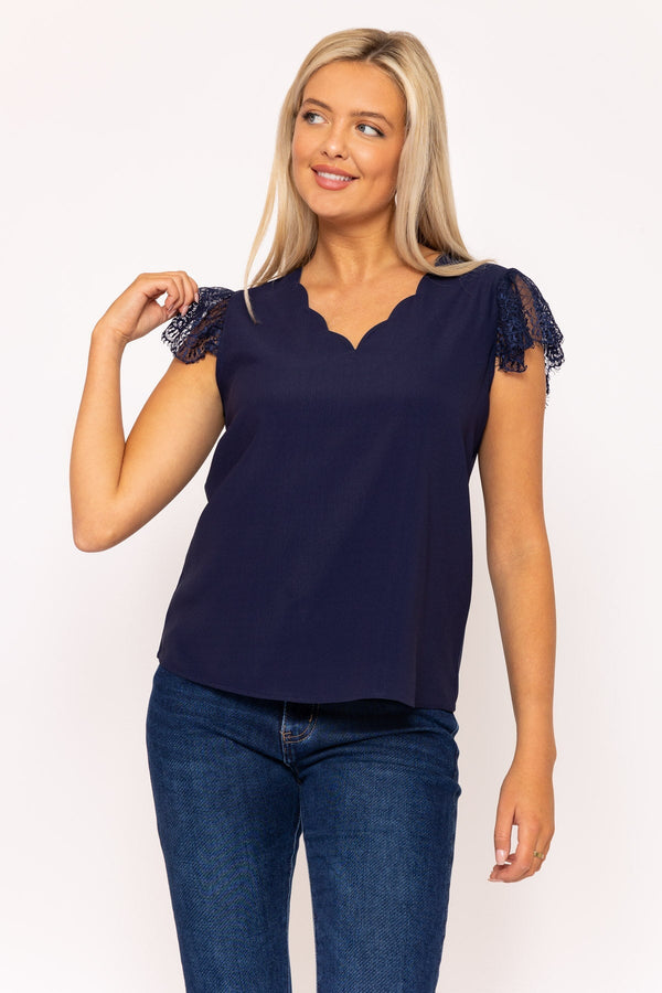 Carraig Donn Navy Cap Sleeve Lace Top