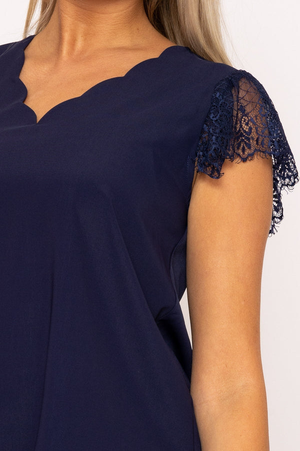 Carraig Donn Navy Cap Sleeve Lace Top