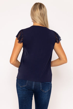 Carraig Donn Navy Cap Sleeve Lace Top