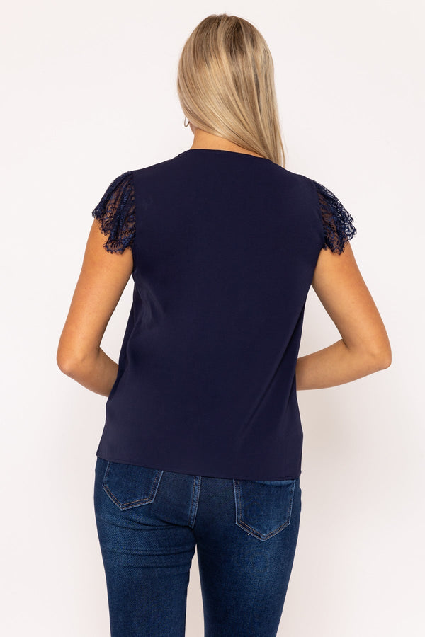 Carraig Donn Navy Cap Sleeve Lace Top