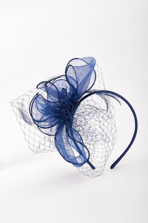 Carraig Donn Navy Hairband Fascinator with Net & Feathers