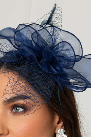 Carraig Donn Navy Hairband Fascinator with Net & Feathers