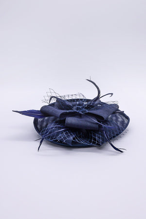 Carraig Donn Navy Hairband Net & Feather Fascinator