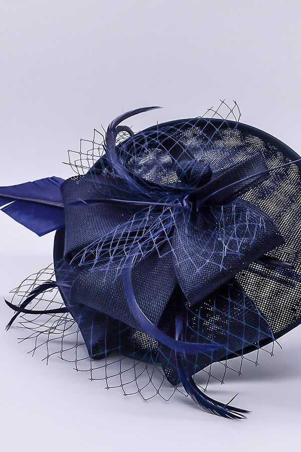 Carraig Donn Navy Hairband Net & Feather Fascinator