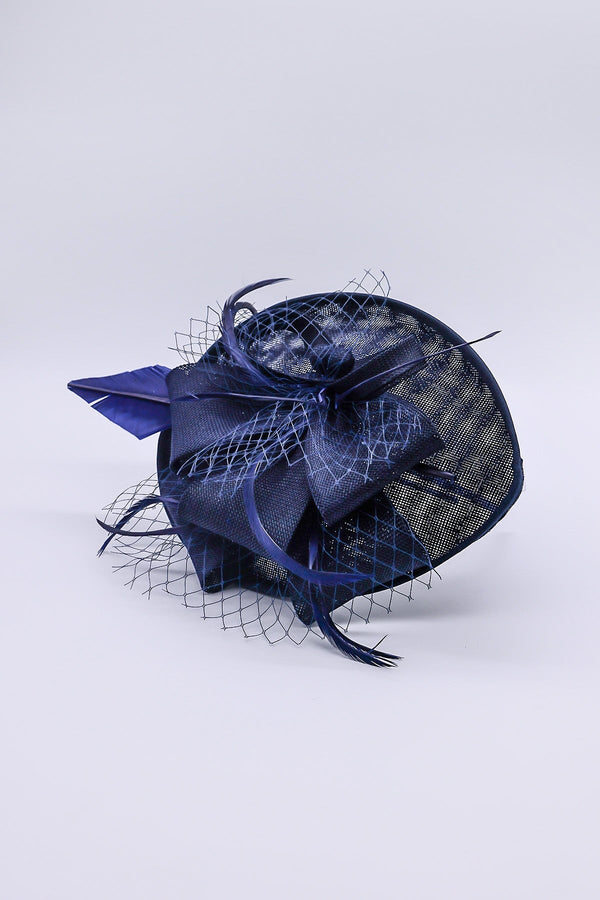 Carraig Donn Navy Hairband Net & Feather Fascinator