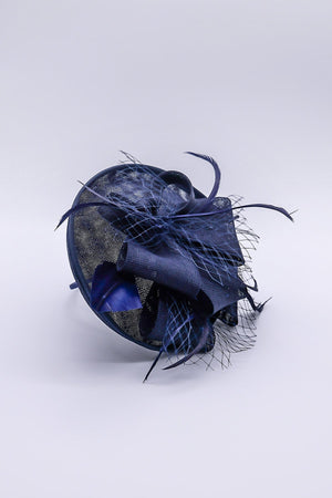 Carraig Donn Navy Hairband Net & Feather Fascinator