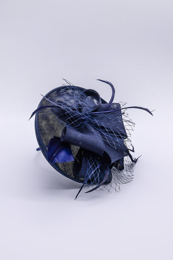 Carraig Donn Navy Hairband Net & Feather Fascinator