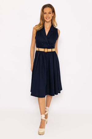 Carraig Donn Navy Linen Sleeveless Shirt Dress