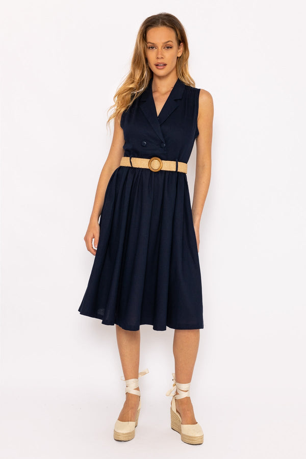 Carraig Donn Navy Linen Sleeveless Shirt Dress