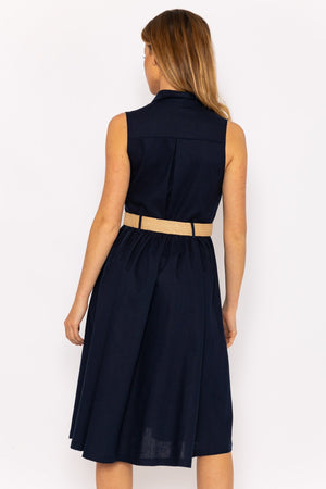 Carraig Donn Navy Linen Sleeveless Shirt Dress