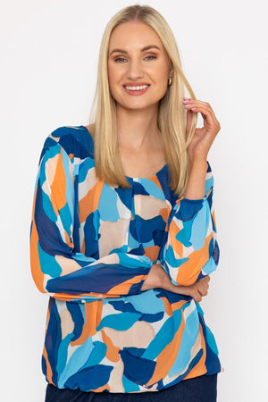 Carraig Donn Navy Printed Long Sleeve Blouse