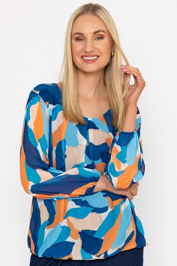 Carraig Donn Navy Printed Long Sleeve Blouse