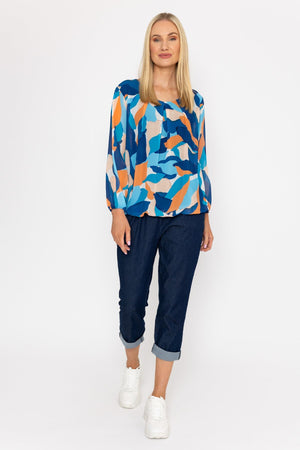 Carraig Donn Navy Printed Long Sleeve Blouse
