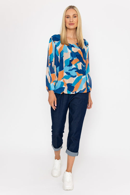 Carraig Donn Navy Printed Long Sleeve Blouse