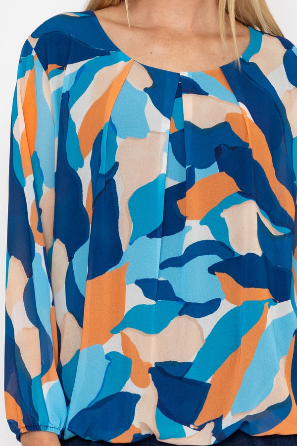 Carraig Donn Navy Printed Long Sleeve Blouse