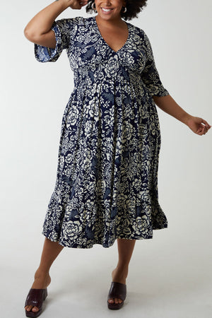 Carraig Donn Navy Printed Midi Dress