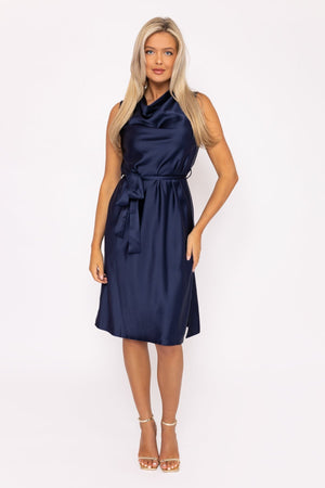 Carraig Donn Navy Satin Cowl Neck Dress