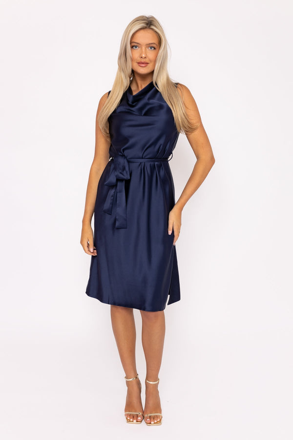 Carraig Donn Navy Satin Cowl Neck Dress