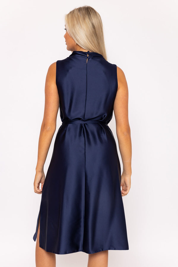 Carraig Donn Navy Satin Cowl Neck Dress