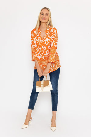 Carraig Donn Olivia Top in Orange Print