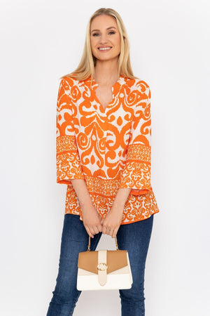 Carraig Donn Olivia Top in Orange Print