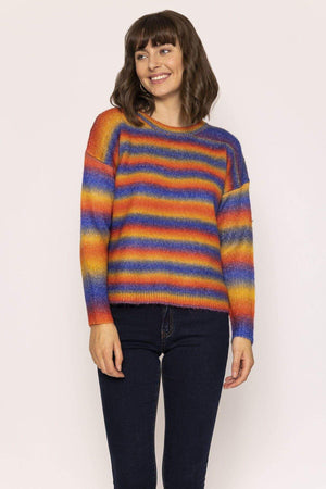 Carraig Donn Ombre Crew Neck Knit in Blue and Orange