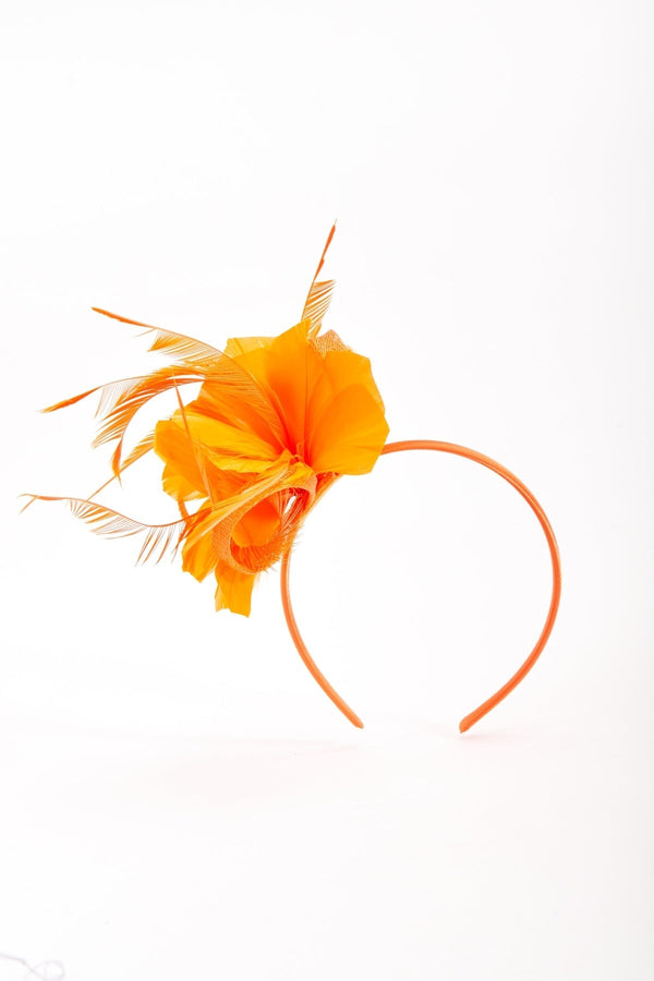 Carraig Donn Orange Feather Flower Fascinator