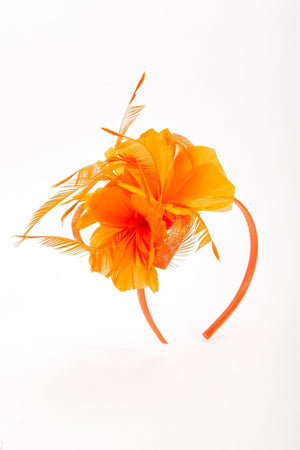 Carraig Donn Orange Feather Flower Fascinator