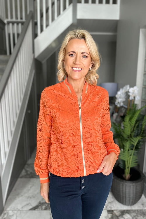 Orange Lace Bomber Jacket