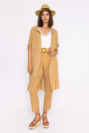 Carraig Donn Oversized Linen Shirt in Camel