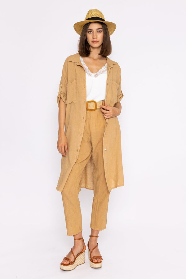 Carraig Donn Oversized Linen Shirt in Camel