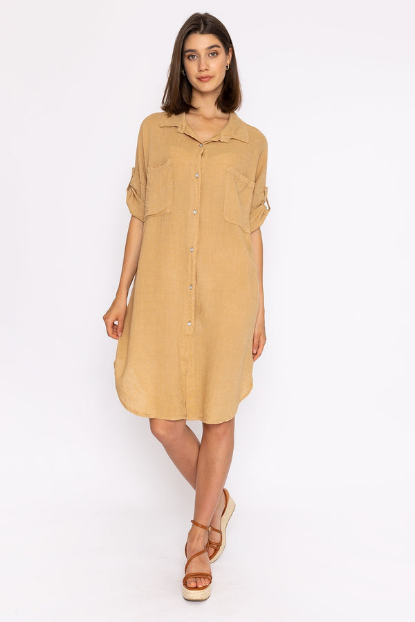Carraig Donn Oversized Linen Shirt in Camel