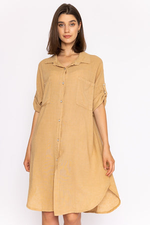 Carraig Donn Oversized Linen Shirt in Camel