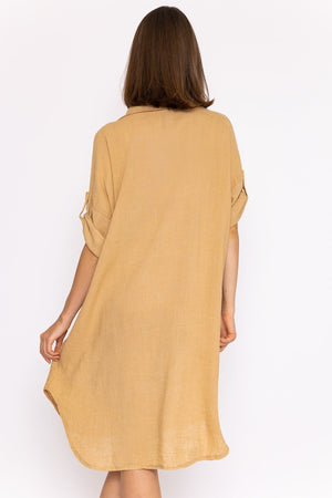Carraig Donn Oversized Linen Shirt in Camel
