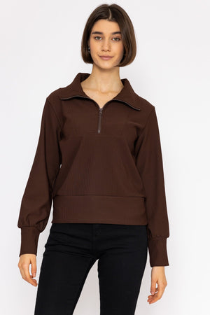 Carraig Donn Oversized Zip Sweat Top in Coffee