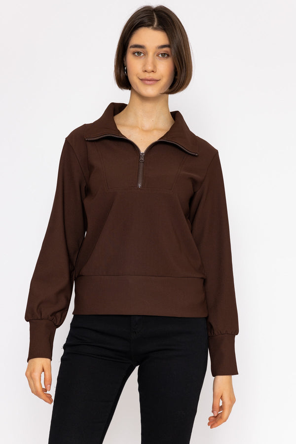 Carraig Donn Oversized Zip Sweat Top in Coffee