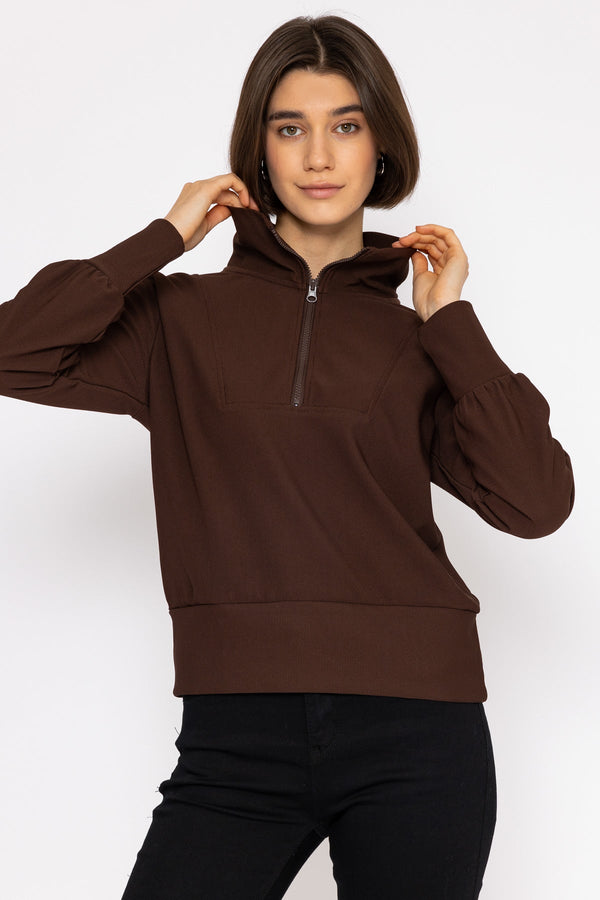 Carraig Donn Oversized Zip Sweat Top in Coffee