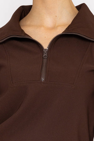 Carraig Donn Oversized Zip Sweat Top in Coffee