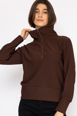 Carraig Donn Oversized Zip Sweat Top in Coffee